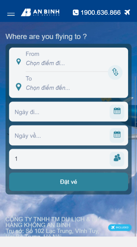 Mẫu web app đặt vé máy bay