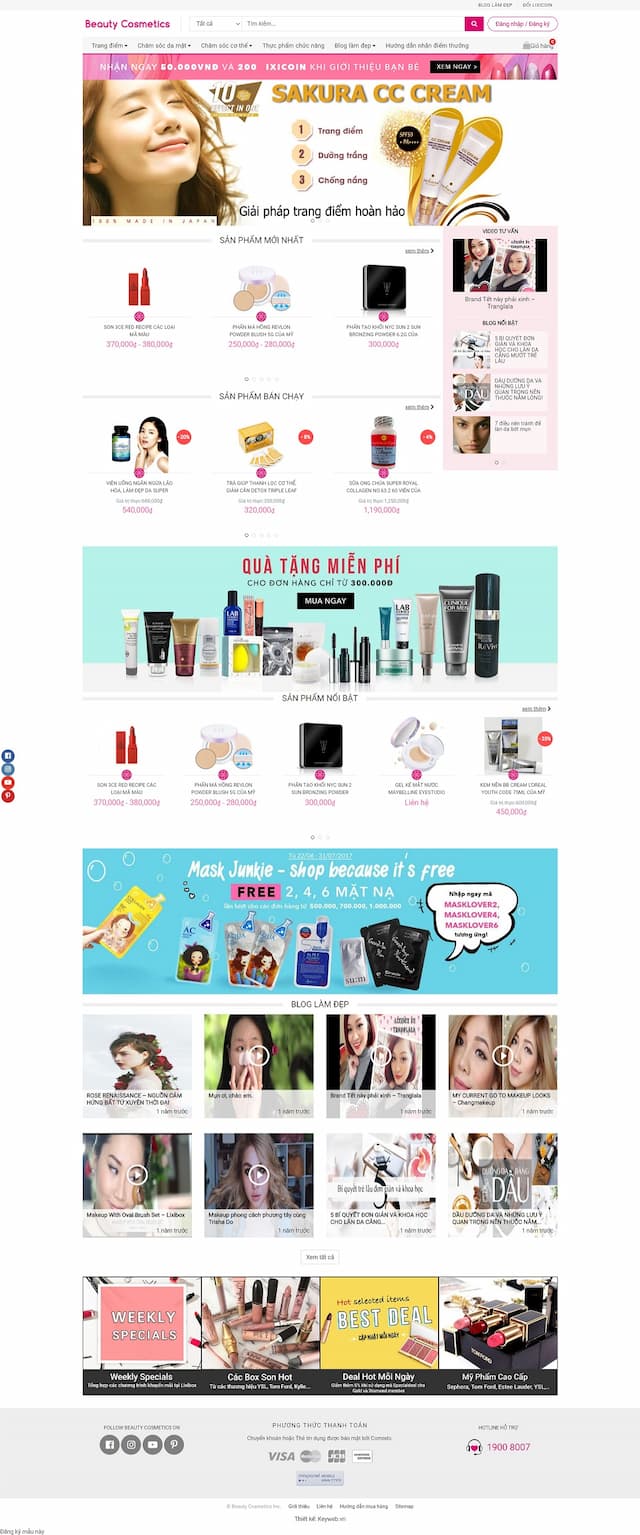 Hình ảnh dự án: Mẫu website shop mỹ phẩm Beauty Cosmetics
