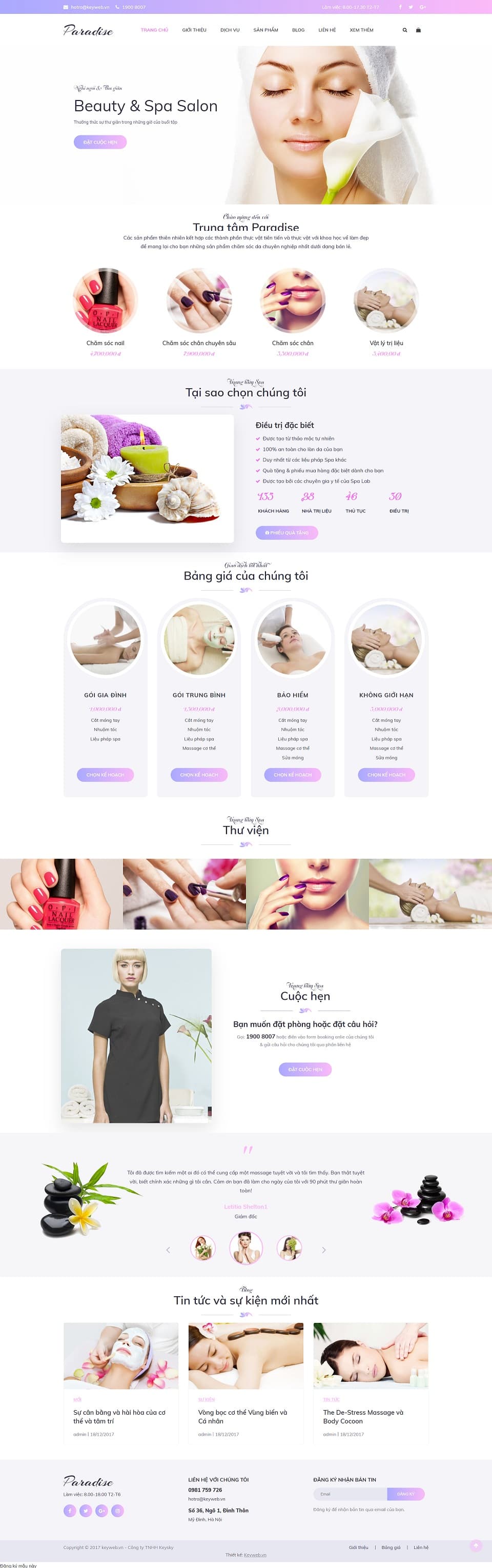 Mẫu website dịch vụ chăm sóc sắc đẹp Paradise